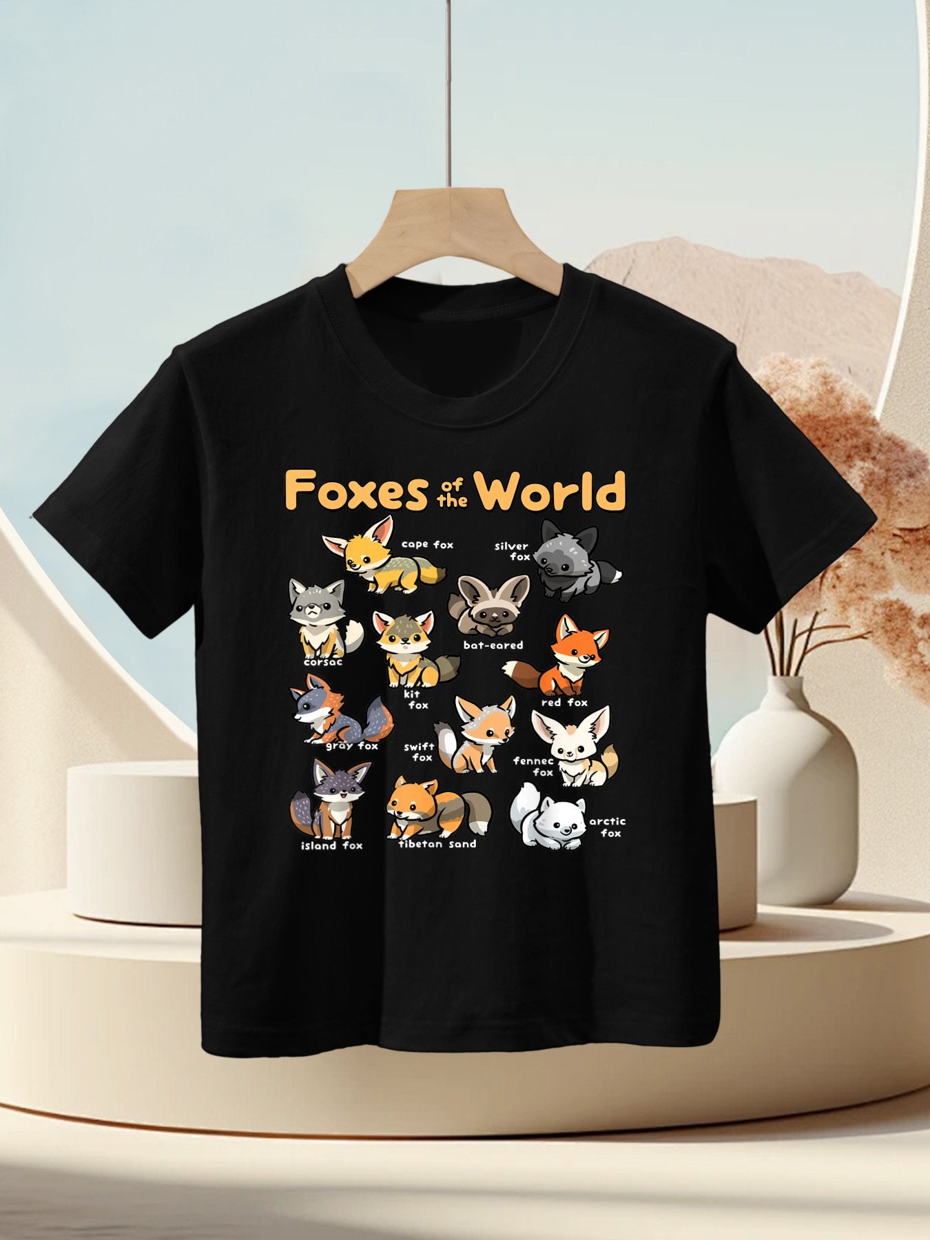 Kawaii Fox Animals of The World Educational Animal Fox Lover Kids T-Shirt