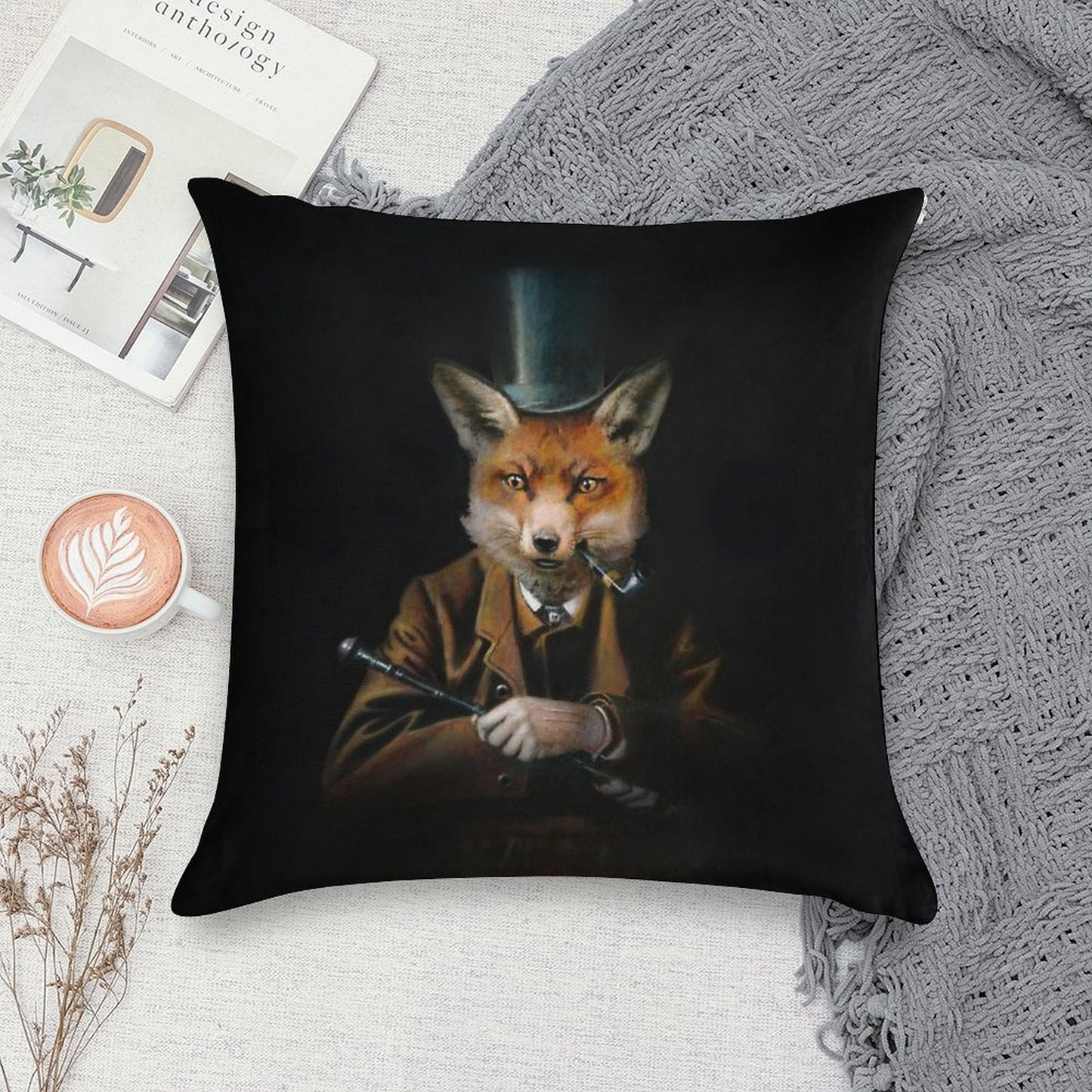 Dapper Victorian Fox Soft High-Density Material Throw Pillow