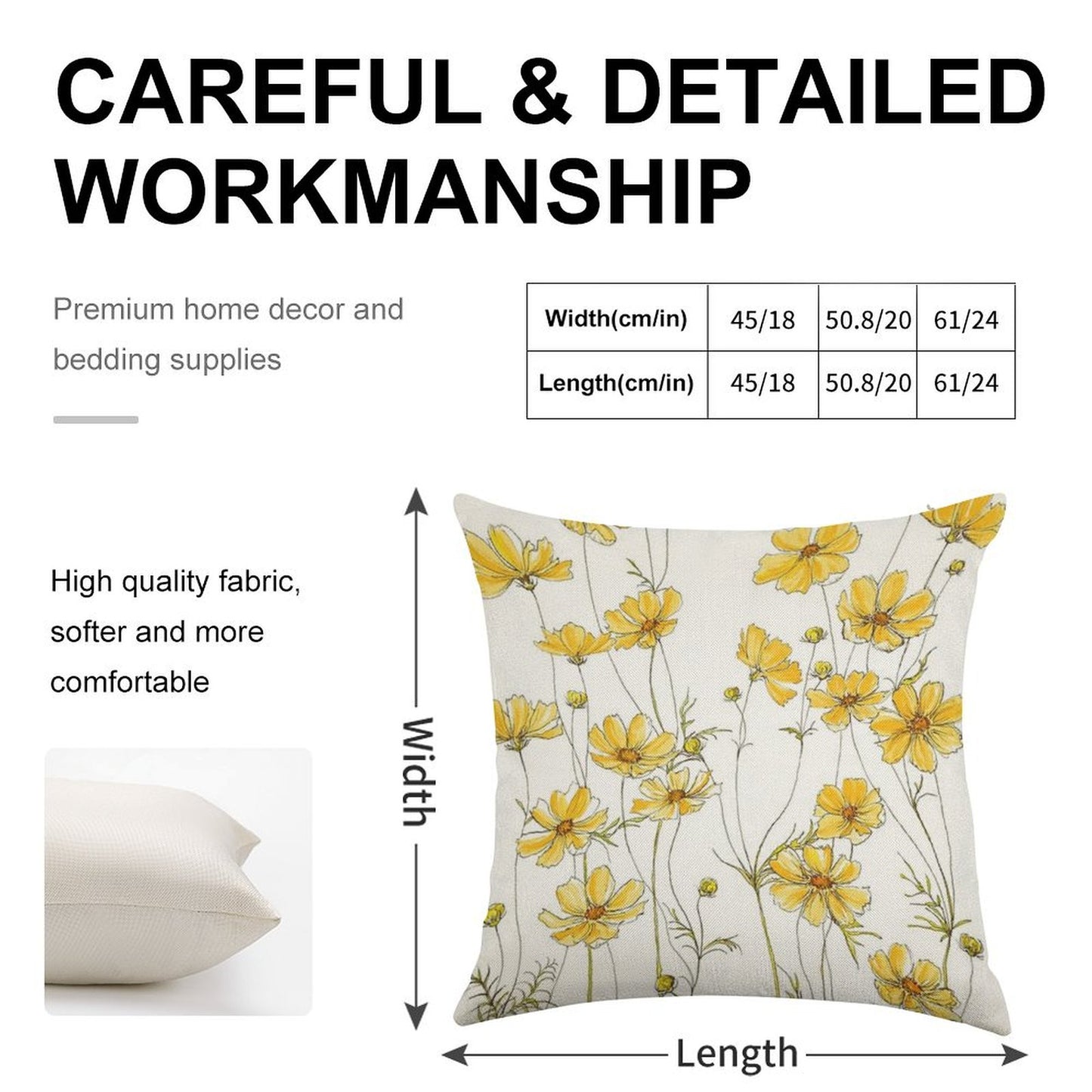 Yellow Cosmos Flowers Linen Throw Pillow Cover
