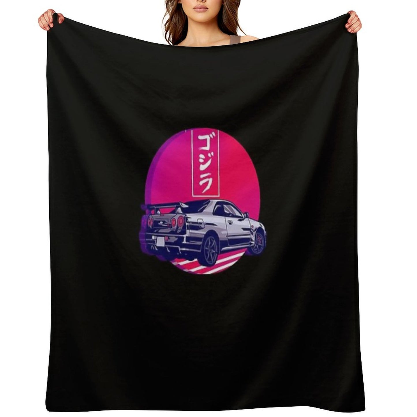 GTR R34 Gojira Sunset Throw Blanket