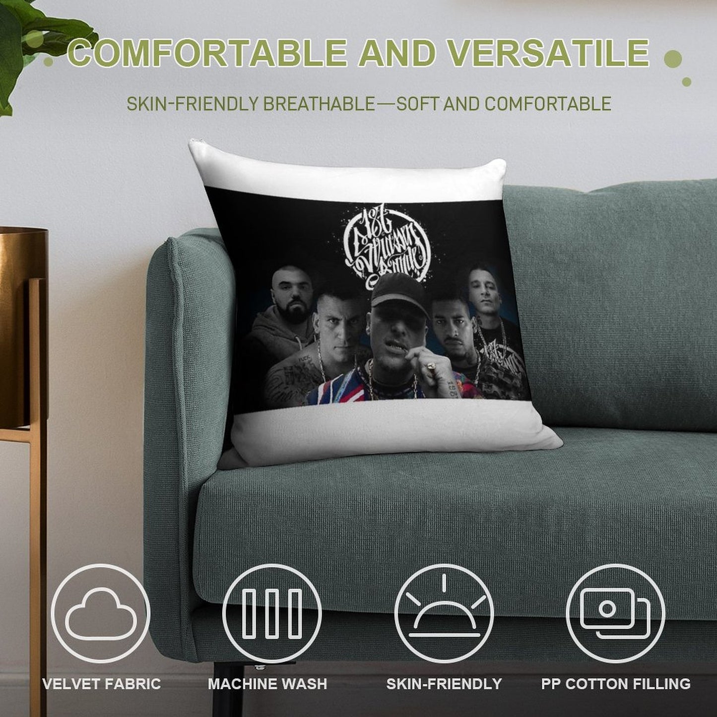 187-Strassenbande Soft Short Plush Fabric Throw Pillow