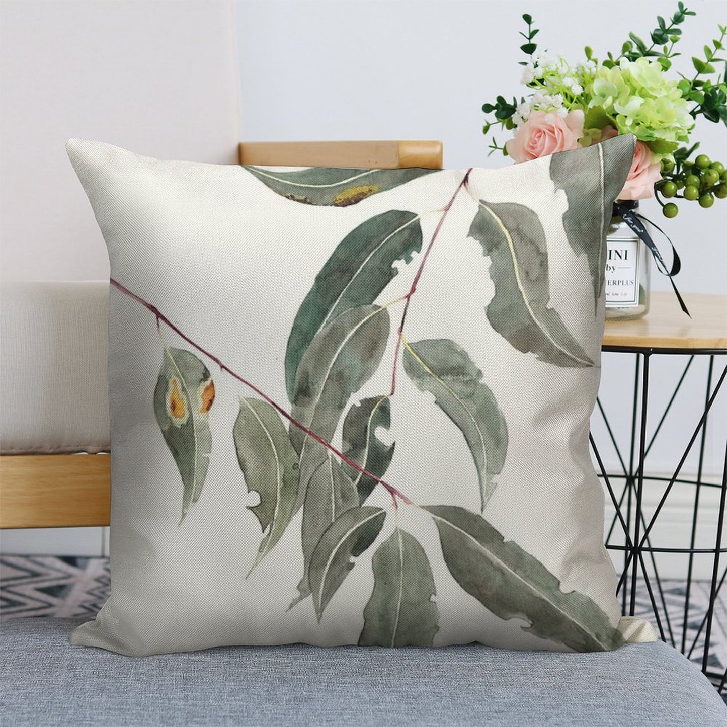 Gum Leaves Watercolour Australian Native Linen Throw Pillow Cover
