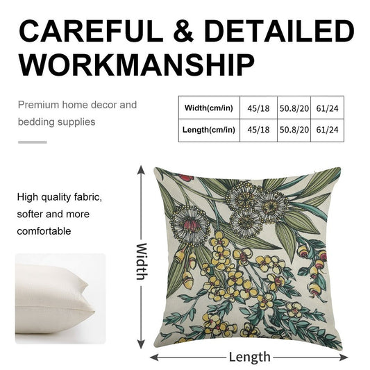 Retro Australian Native Floral Linen Throw Pillow Cover