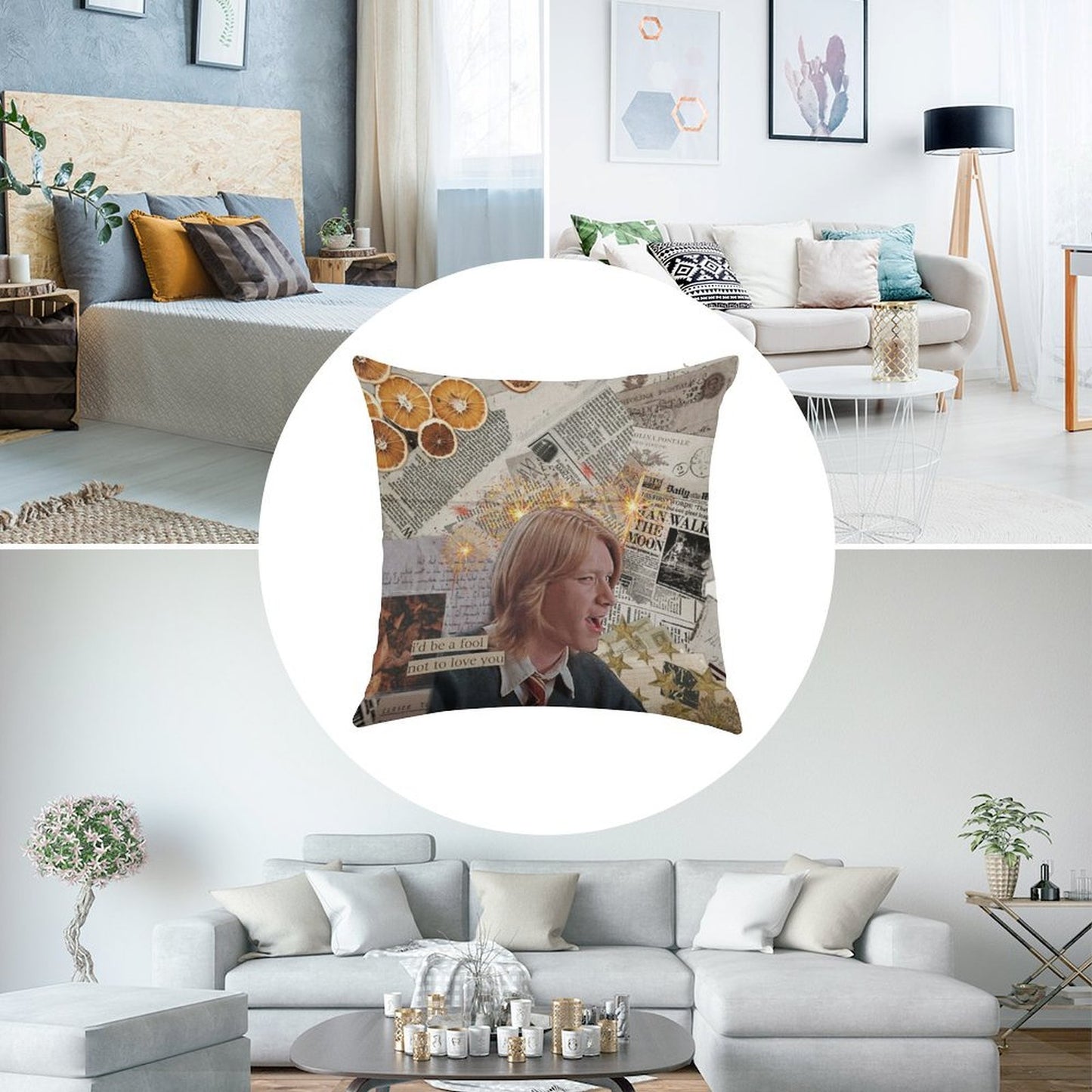 The Boy Who Was Laughing Until The Very End  Fred Weasley Linen Throw Pillow Cover