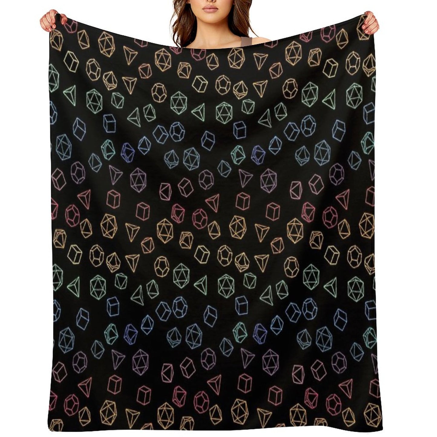DnD Dice Rainbow on Black Pattern Throw Blanket