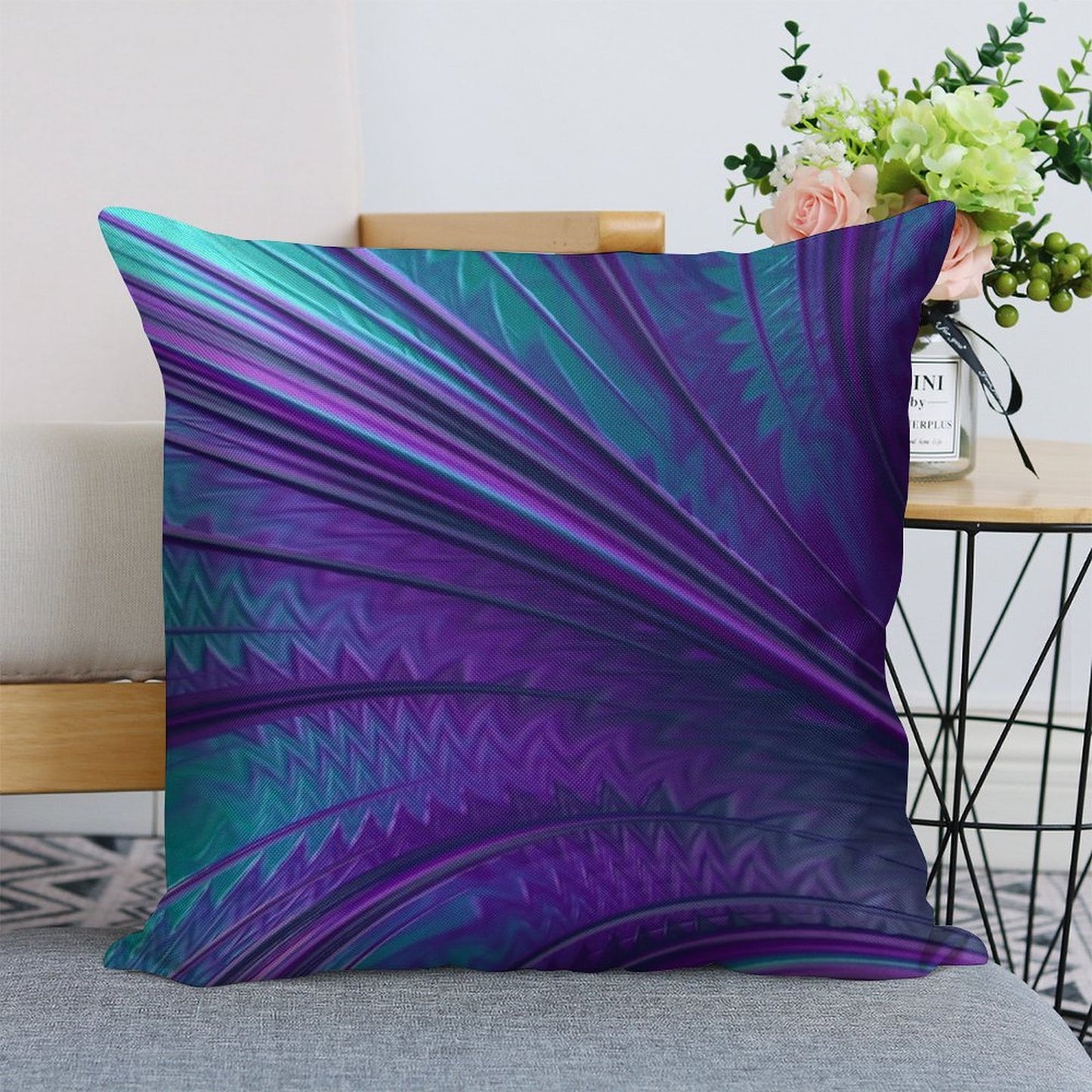 Abstract in Blue And Purple Linen Throw Pillow Cover