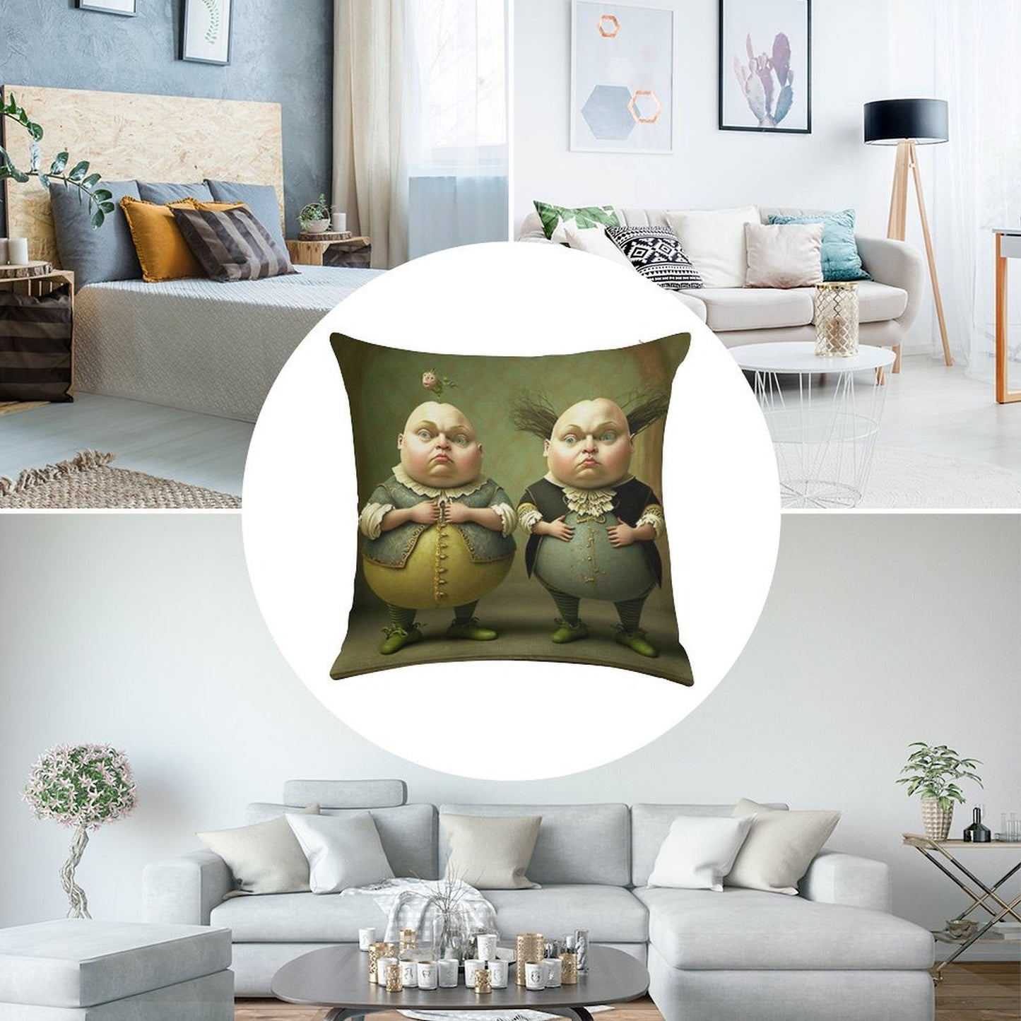 Tweedledee And Tweedledum - The Alice in Wonderland Collection Linen Throw Pillow Cover