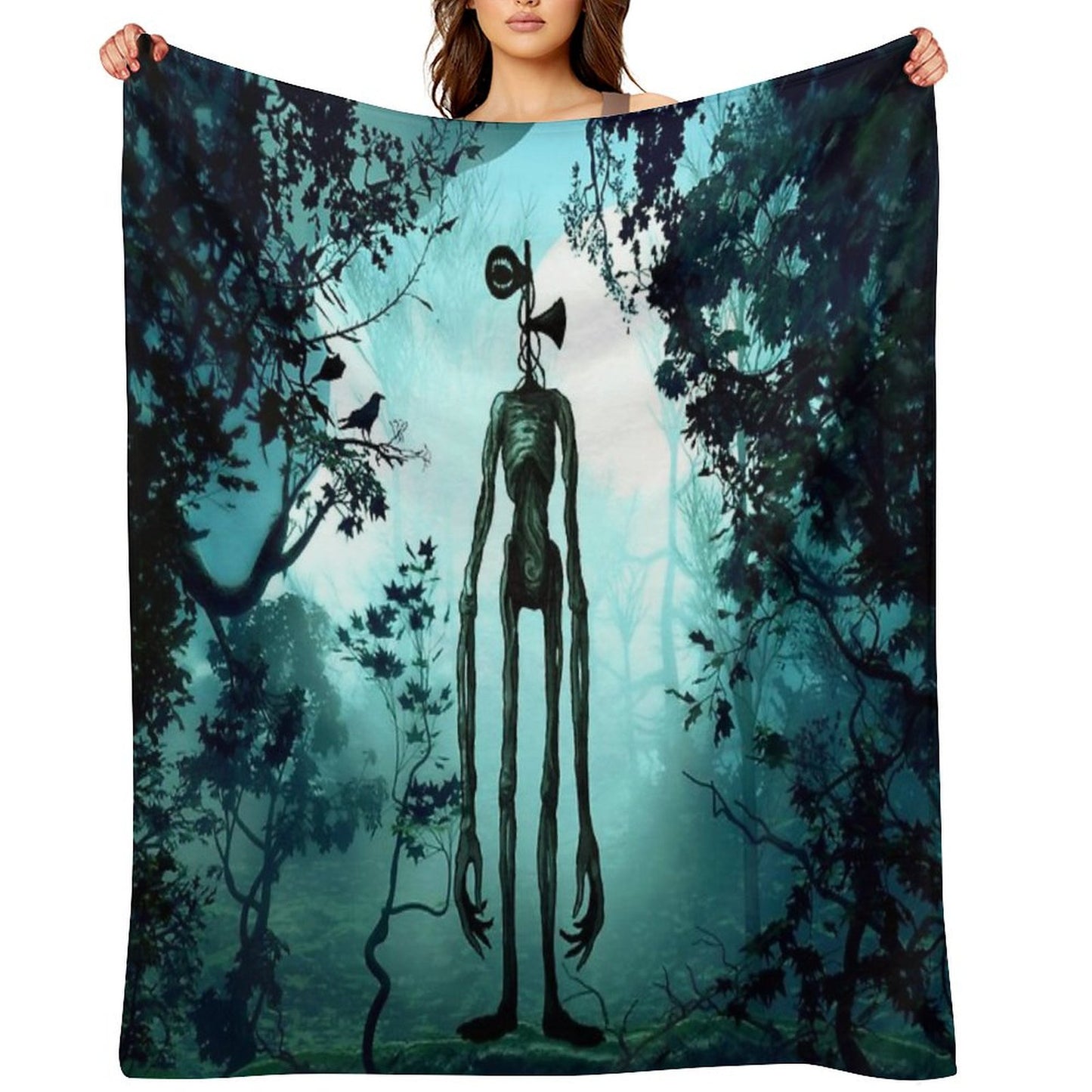 Siren Head in Horror Background Throw Blanket