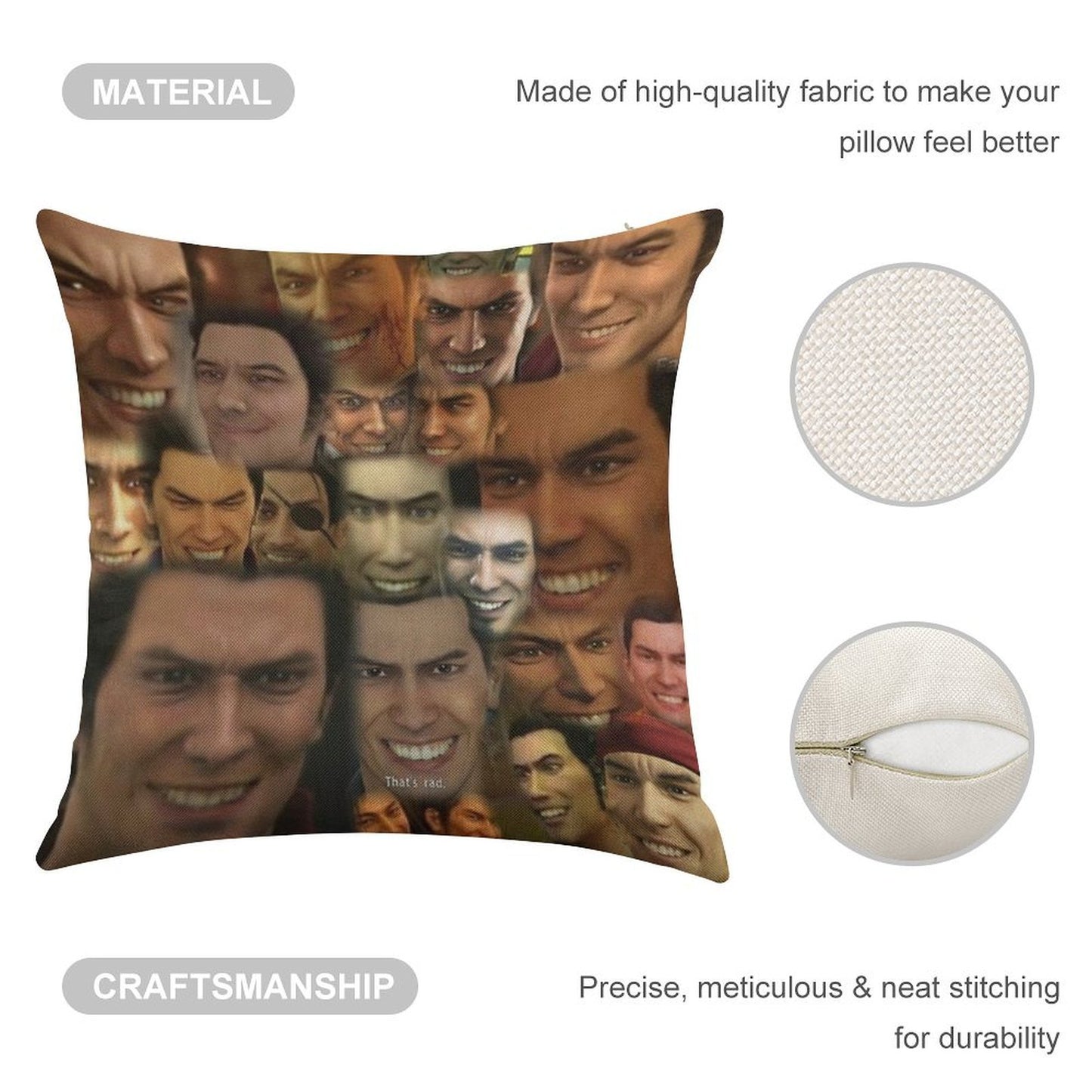 Happy Kazuma Kiryu ) Linen Throw Pillow Cover