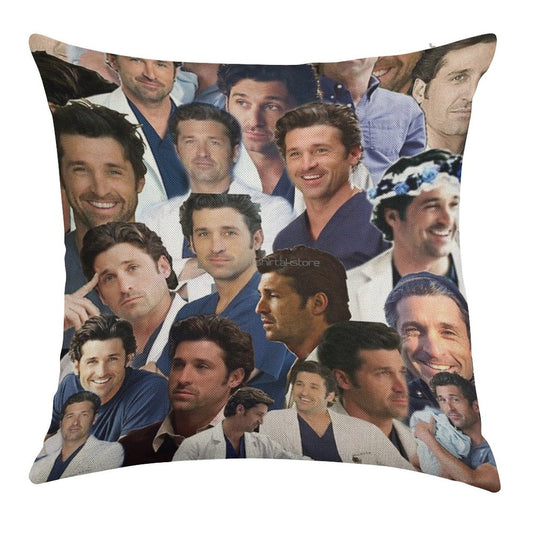 Patrick Dempsey Photo Collage Linen Throw Pillow Cover