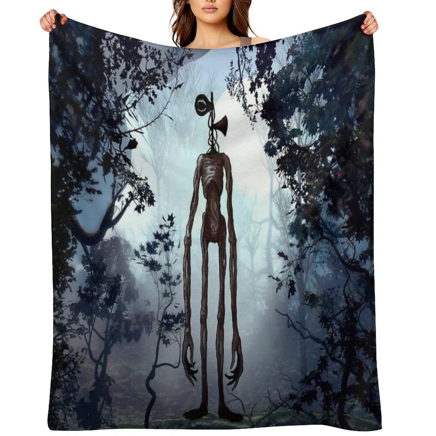 Siren Head in Dark Forest Throw Blanket
