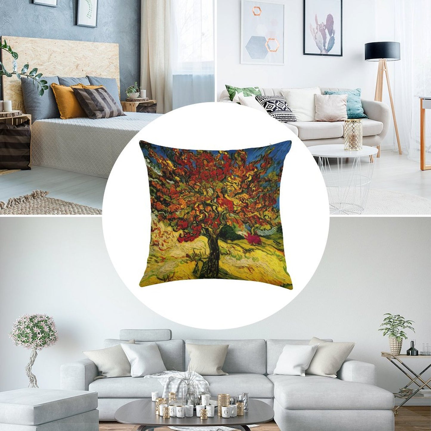 Van Gogh Mulberry Tree Print Linen Throw Pillow Cover
