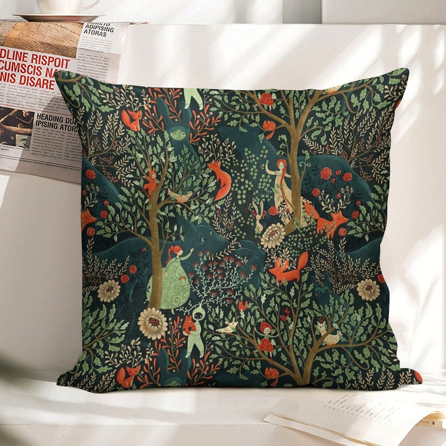 Whimsical Wonderland Linen Throw Pillow Cover