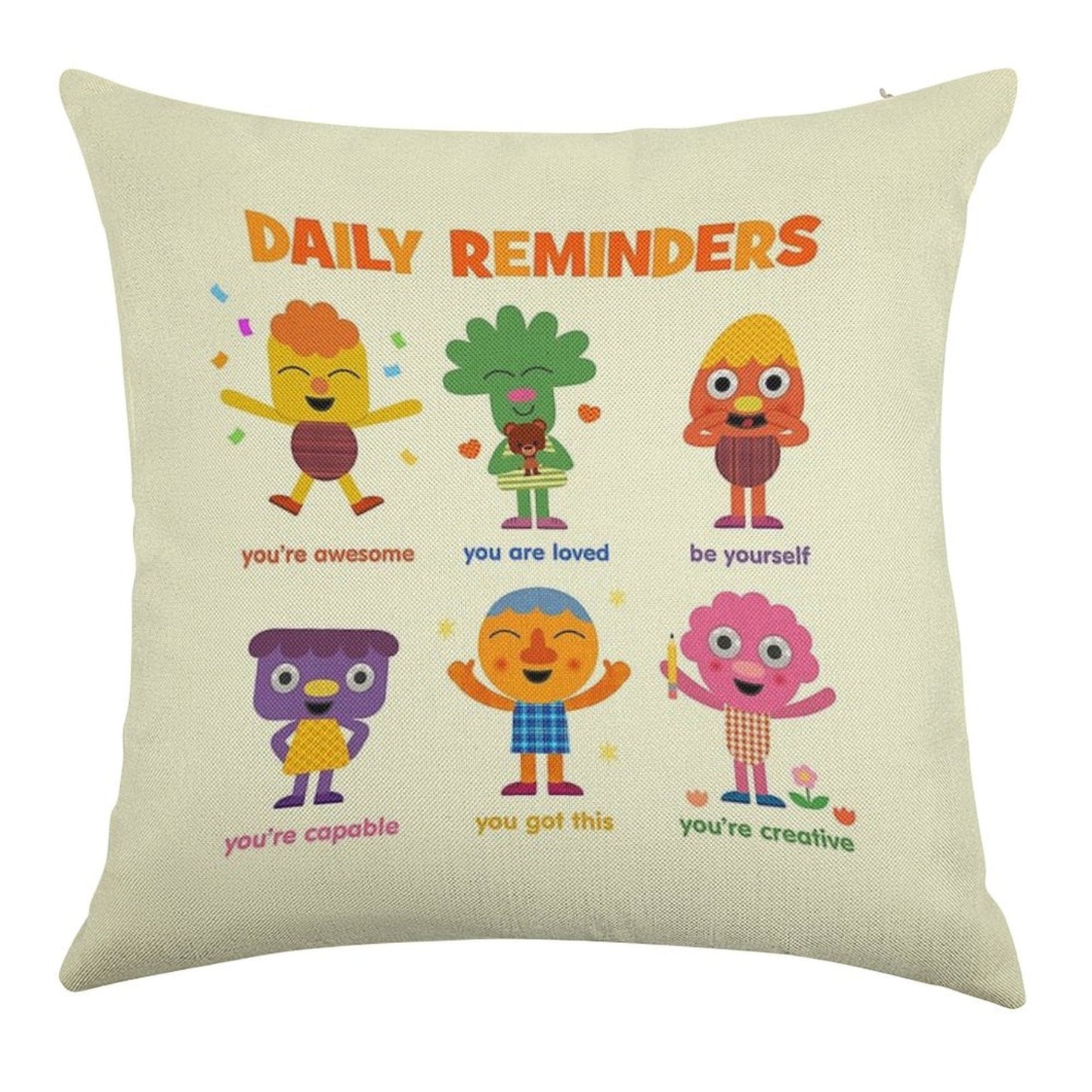 Noodle & Pals Daily Reminders Linen Throw Pillow Cover