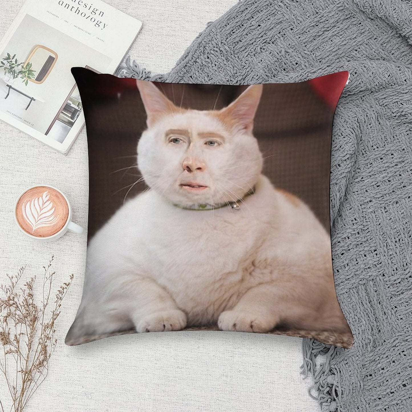 Nicolas Cage Cat Soft Durable Construction Throw Pillow