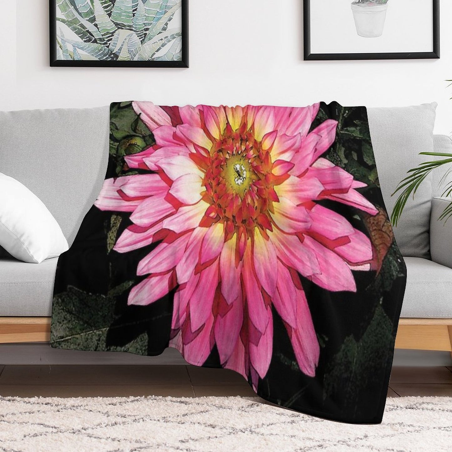 Pretty in Pink Blooming Flower Water Color Throw Blanket