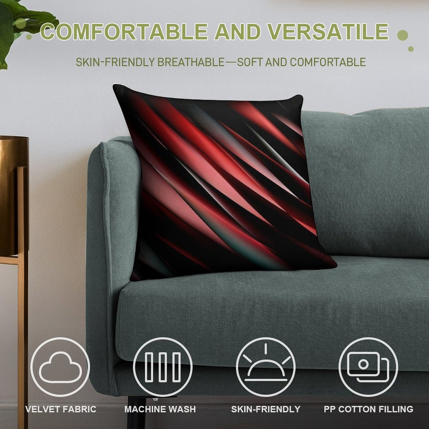 Decorative Red And Black Soft Shrink-Resistant Throw Pillow
