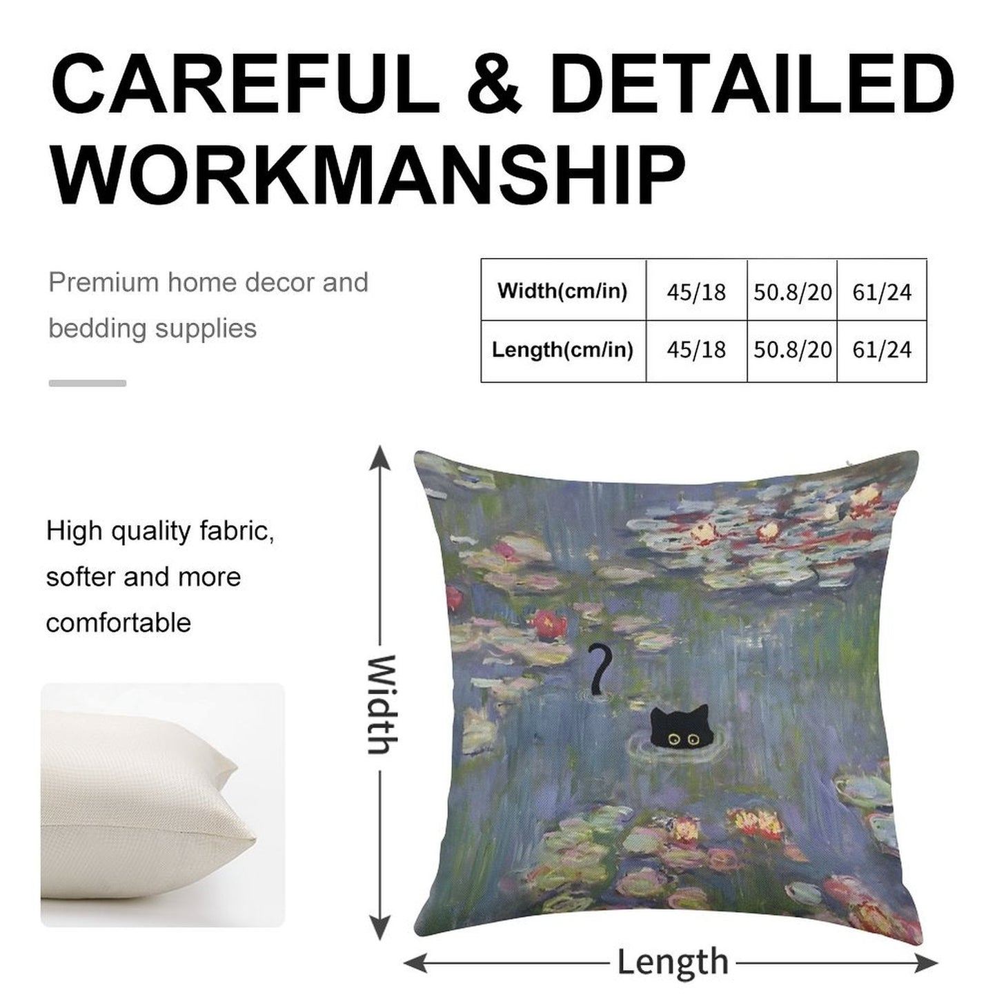 Cat Monet Waterlily Linen Throw Pillow Cover