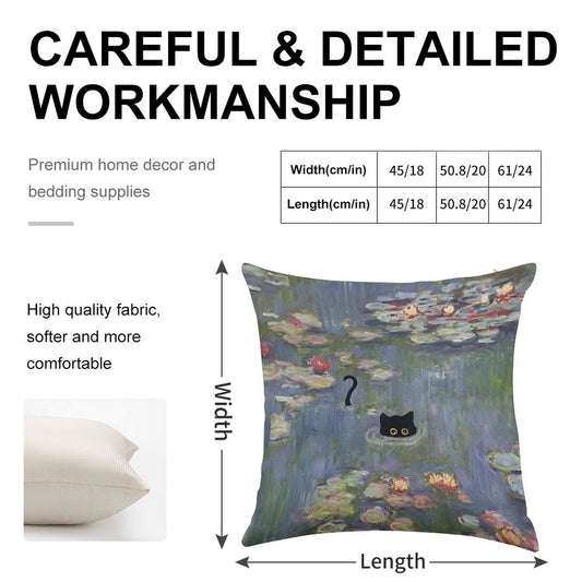 Cat Monet Waterlily Linen Throw Pillow Cover