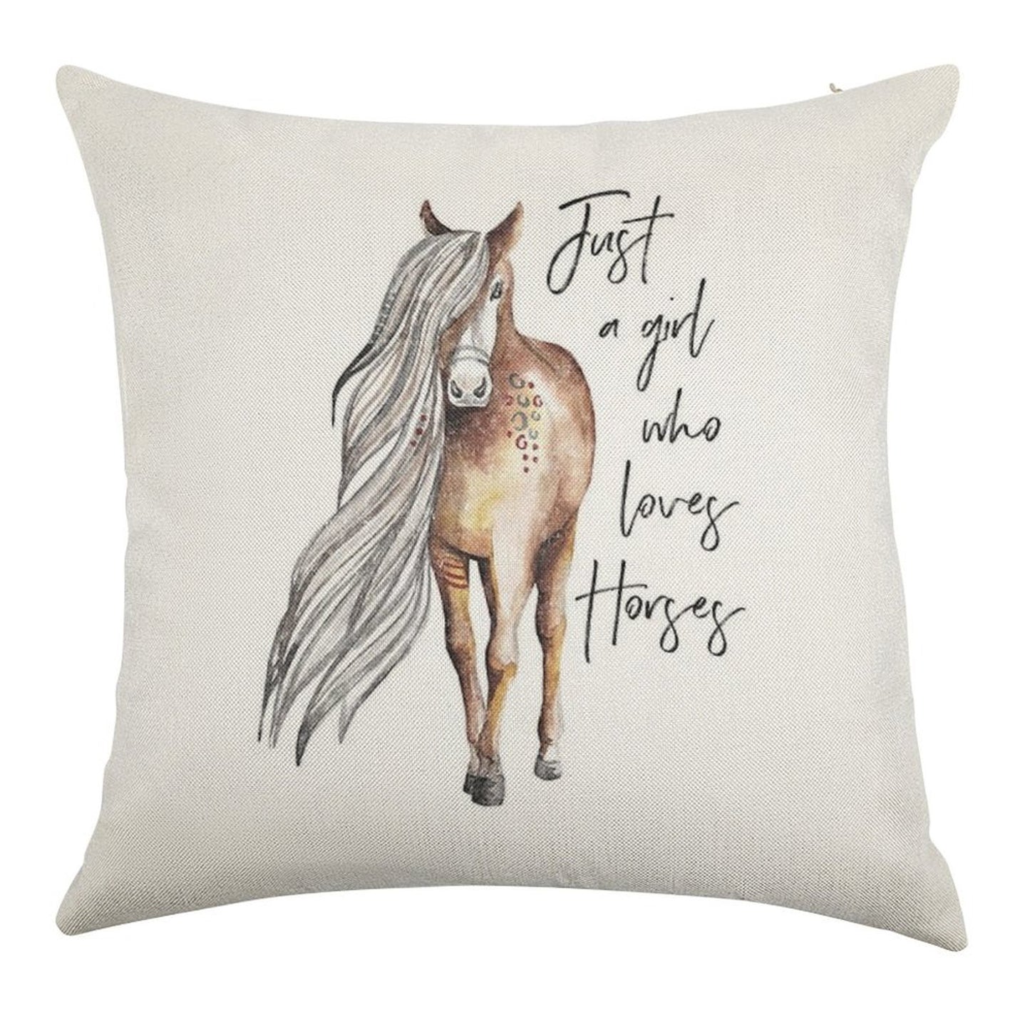 Just A Girl Who Loves Horses - Horse Lover Design Linen Throw Pillow Cover