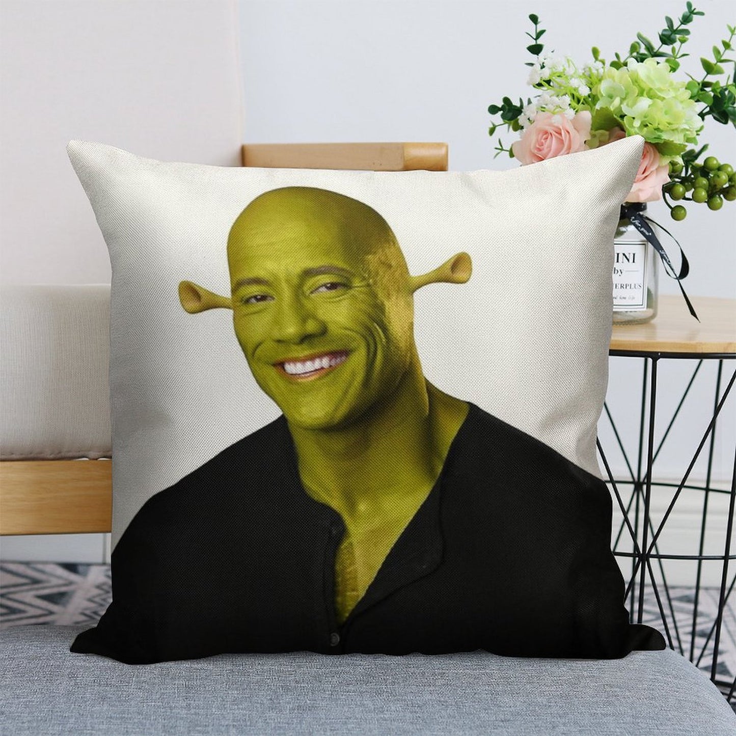 Shrek - Dwayne The Rock Johnson - Work of Art Linen Throw Pillow Cover