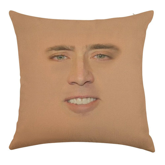 Nicolas Cage Giant Face Linen Throw Pillow Cover