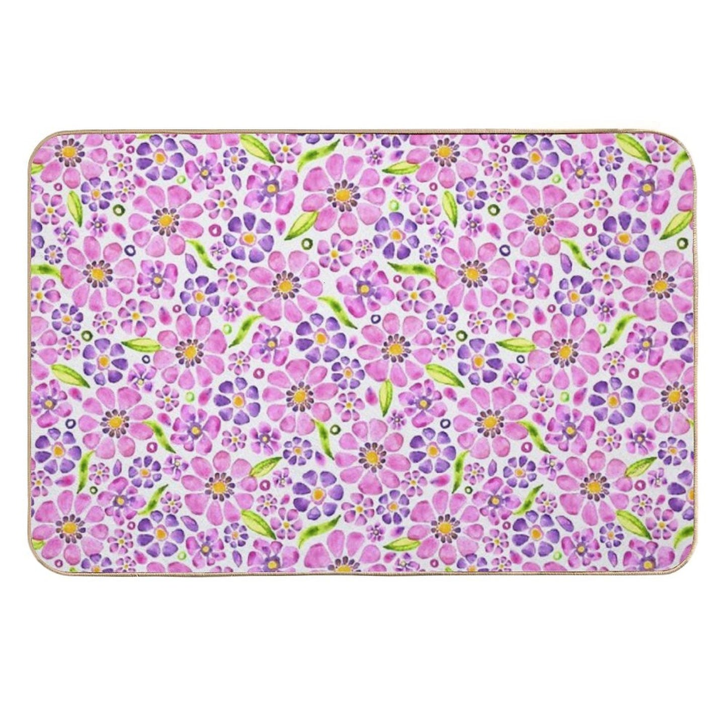 Gerbera Daisy Watercolor- Pink Purple Dirt-Trapping Bath Mat