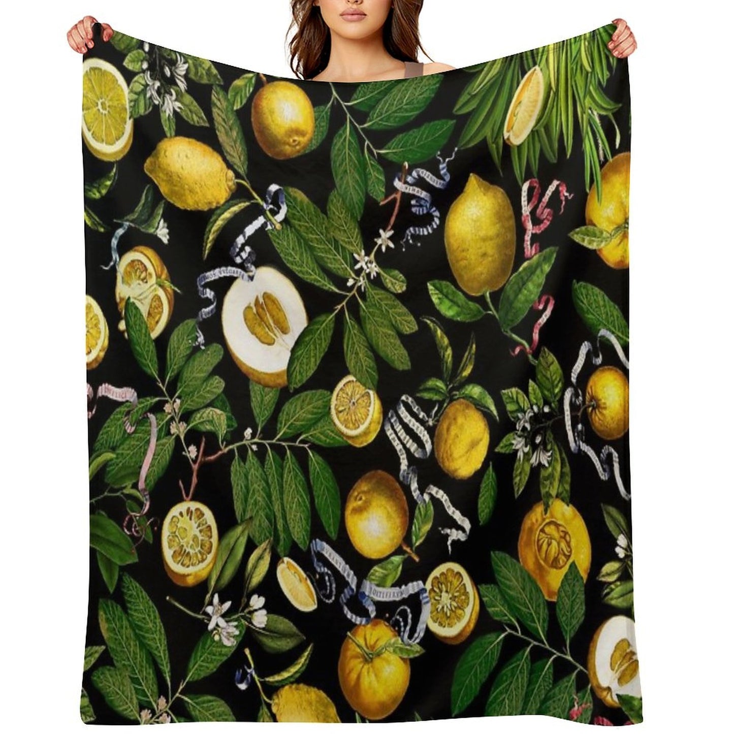 Lemon Tree - Black Throw Blanket