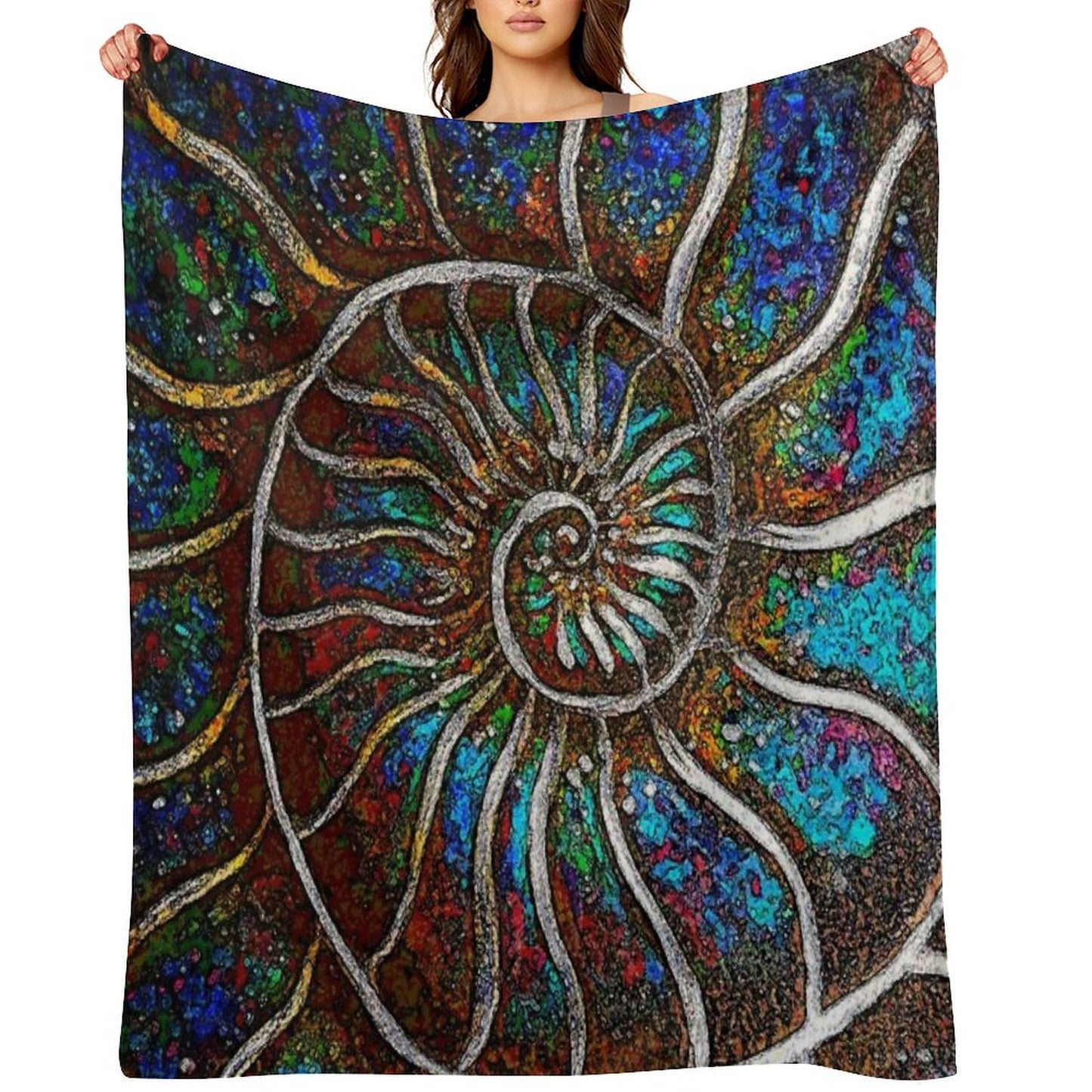 Ammonite Fossil Macro Abstract Art Throw Blanket