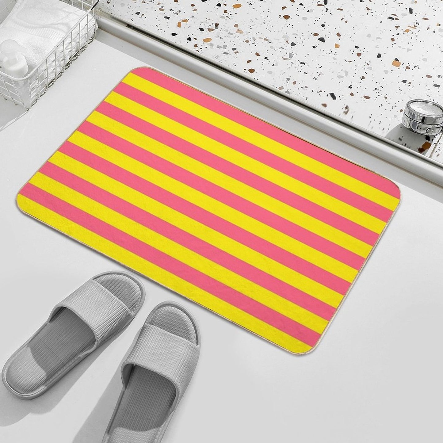Yellow Pink Stripes Bath Mat