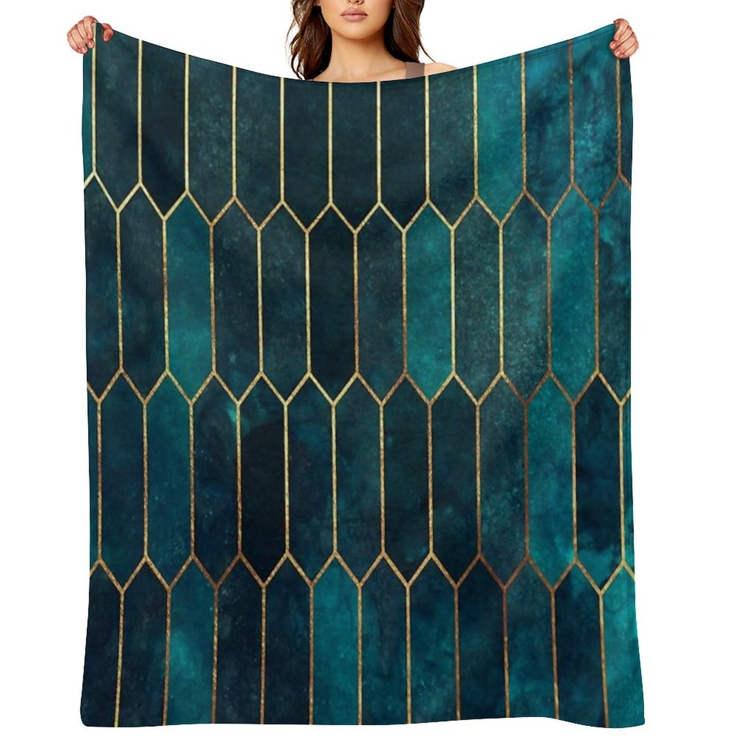 Deep Teal And Blue Gold Pattern Throw Blanket