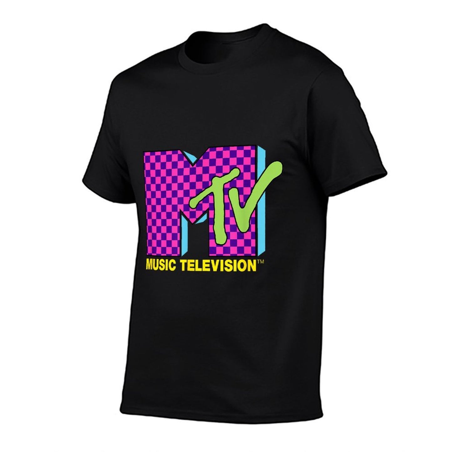 MTV Music Television Retro 80's Neon Pink Checkerboard Logo Breathable T-Shirt