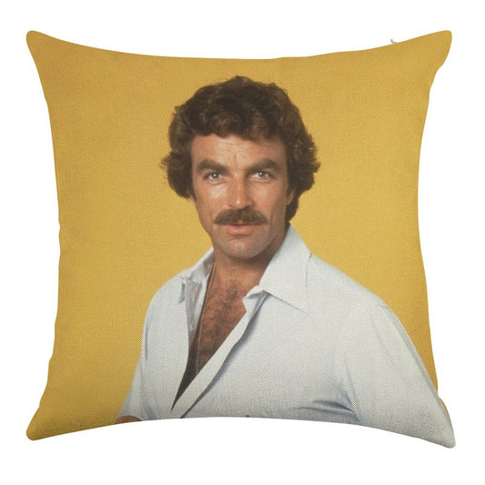 Tom Selleck Linen Throw Pillow Cover