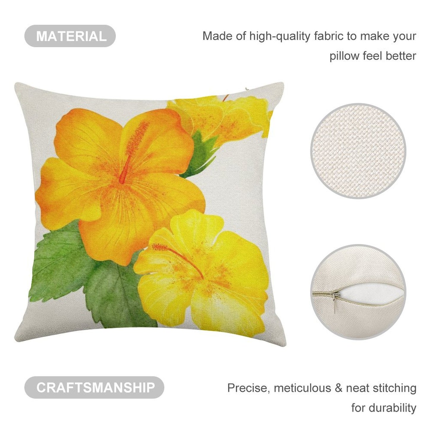 Yellow Hibiscus Watercolor Linen Throw Pillow Cover