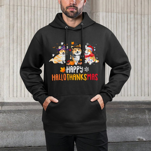 Halloween Thanksgiving Christmas Funny Corgi Dogs Shrink-Resistant Hoodie