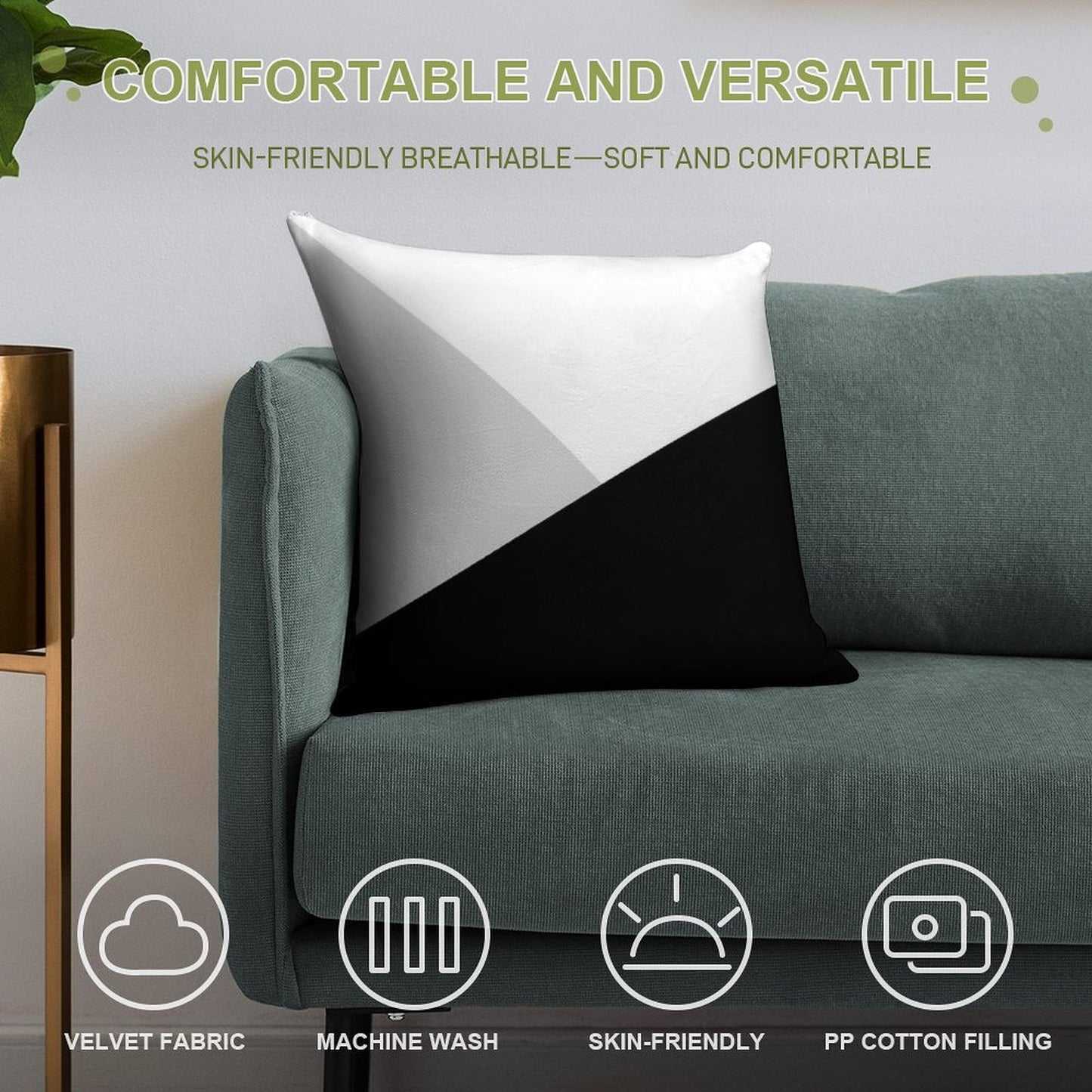 Monochromatic Black White Gray Color Block Soft Fade-Resistant Throw Pillow