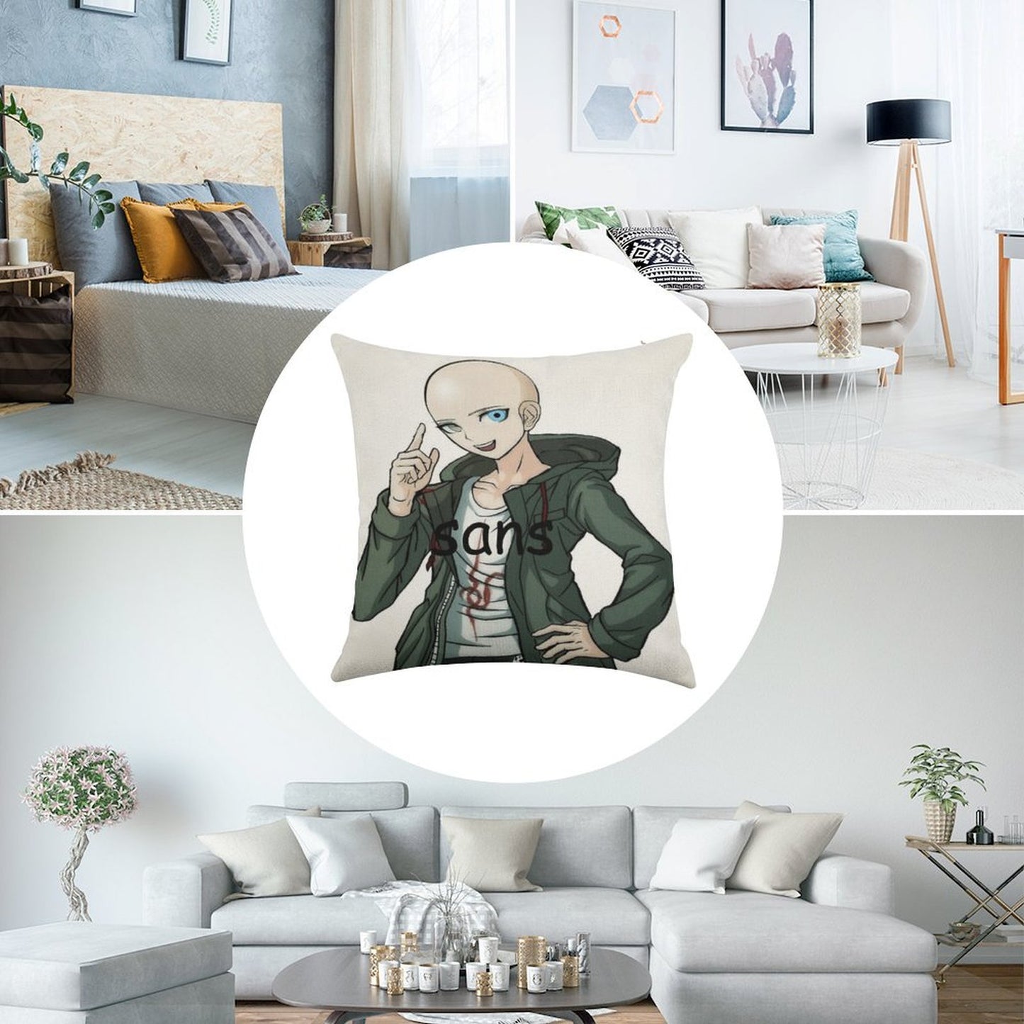Komaeda Sans Linen Throw Pillow Cover