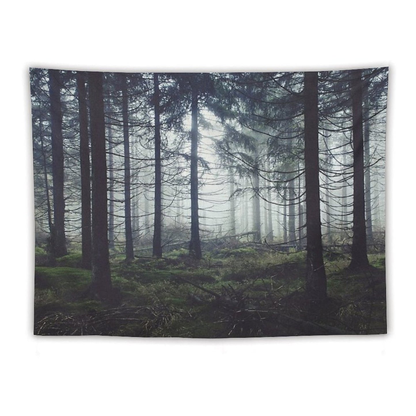 Through The Trees Nightwalker In Ghostwood Romantasy Foggy Misty Fairytale Forest Covered In Magic Fog Tapestry