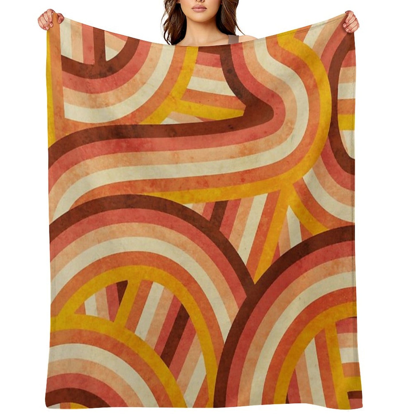 Vintage Orange 70's Style Rainbow Stripes Throw Blanket