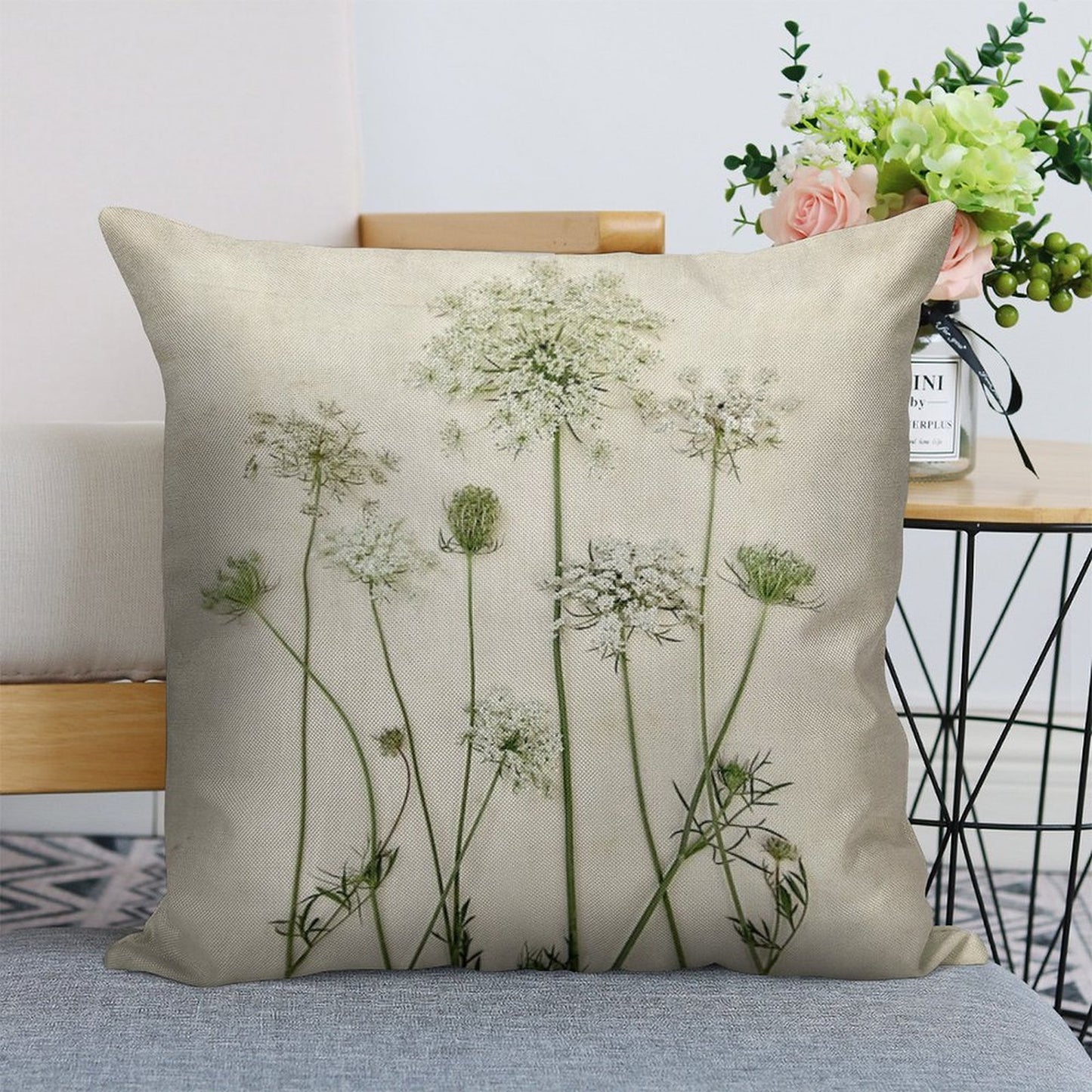 Queen Anne's Lace Linen Throw Pillow Cover