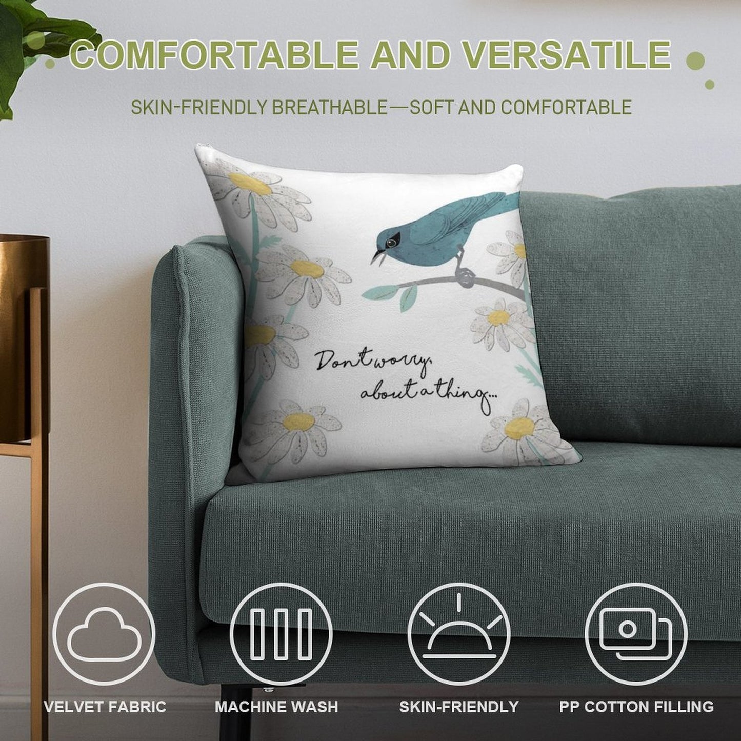 Three Little Birds, Part 1 Soft Washable Throw Pillow