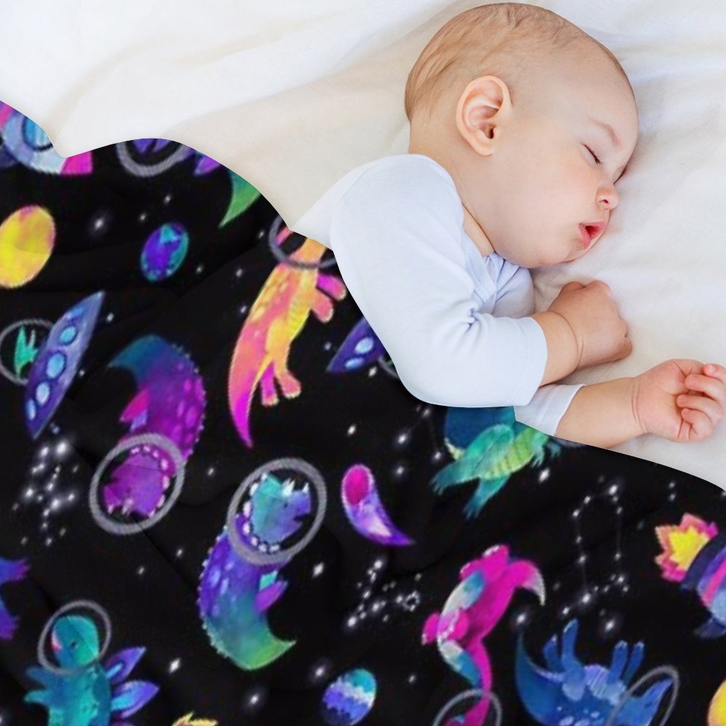 Space Dinosaur Astronauts Watercolor Pink Purple Pattern Throw Blanket