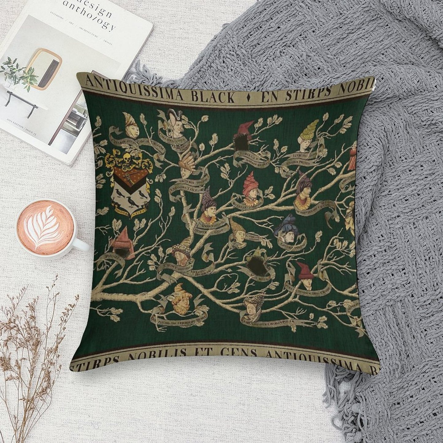 Noble House of Black Family Tree Soft Washable Throw Pillow