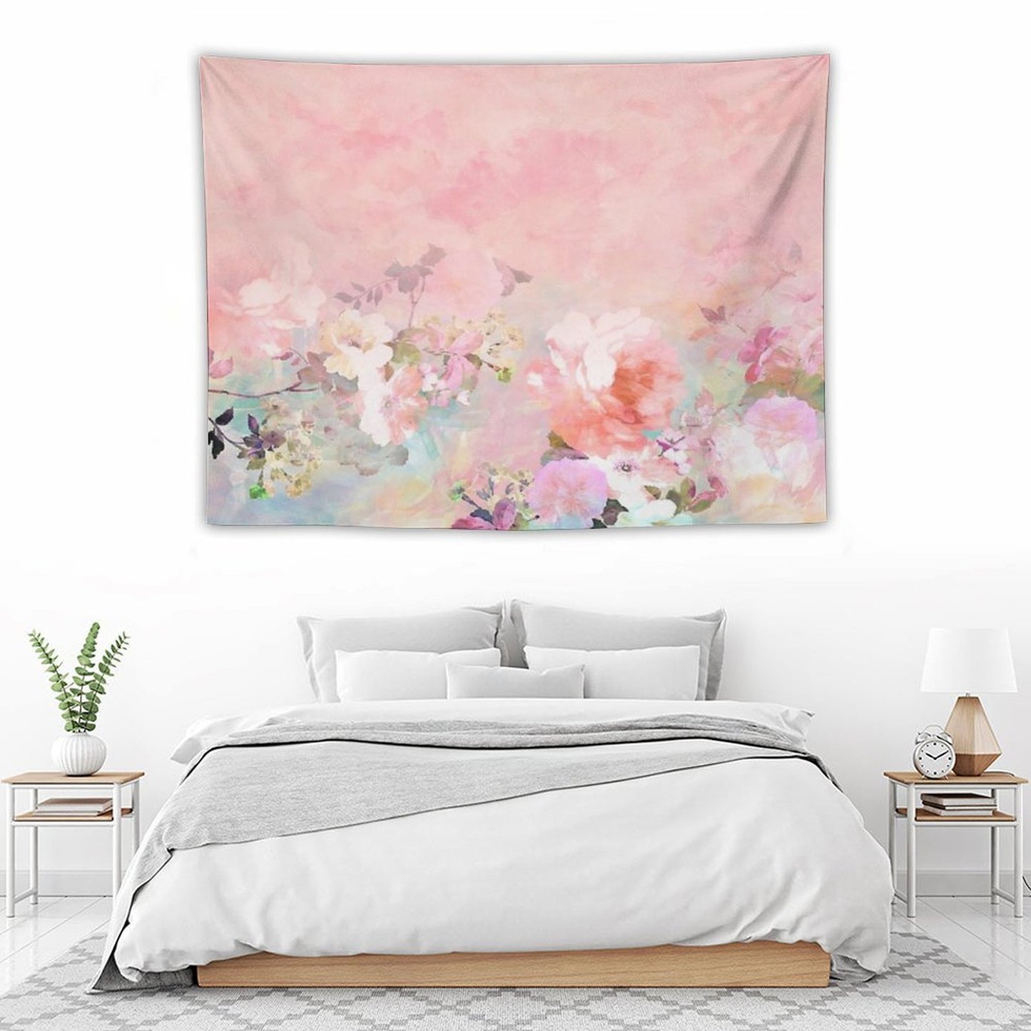 Pastel Blush Watercolor Ombre Floral Watercolor Tapestry