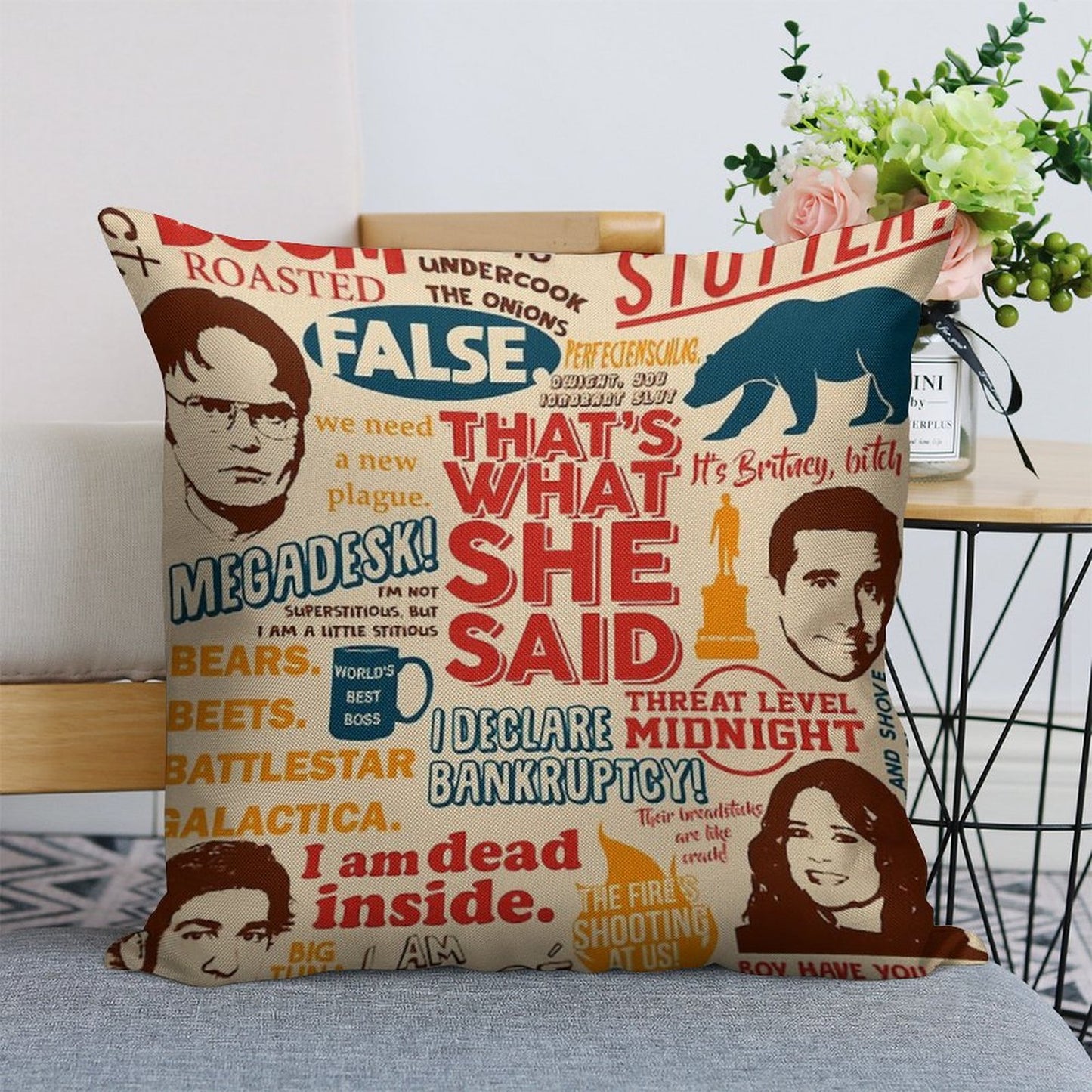All The Best Quotes from The Office - That's What She Said! Linen Throw Pillow Cover