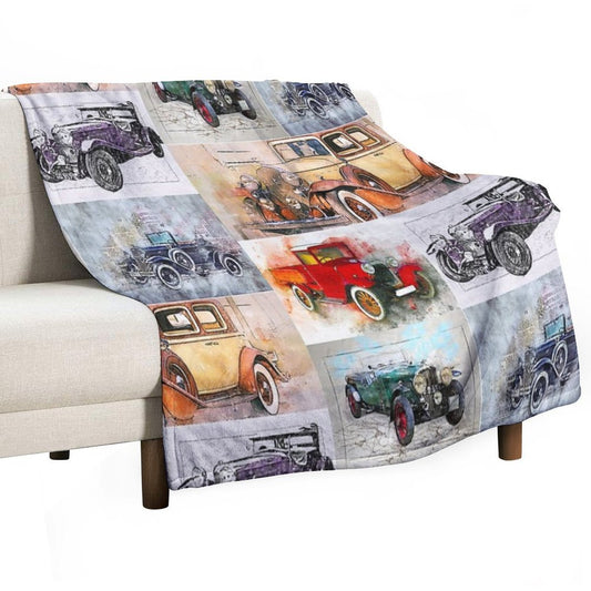 Classic Vintage Cars Montage #4 Throw Blanket