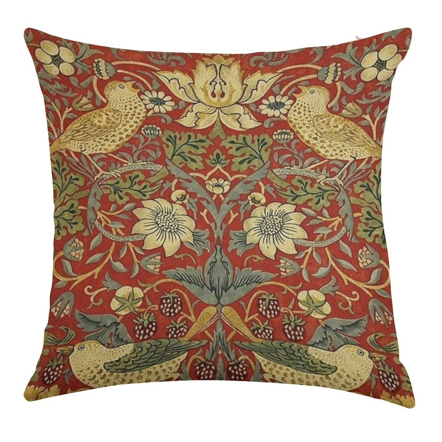 William Morris Birds Floral,red Linen Throw Pillow Cover