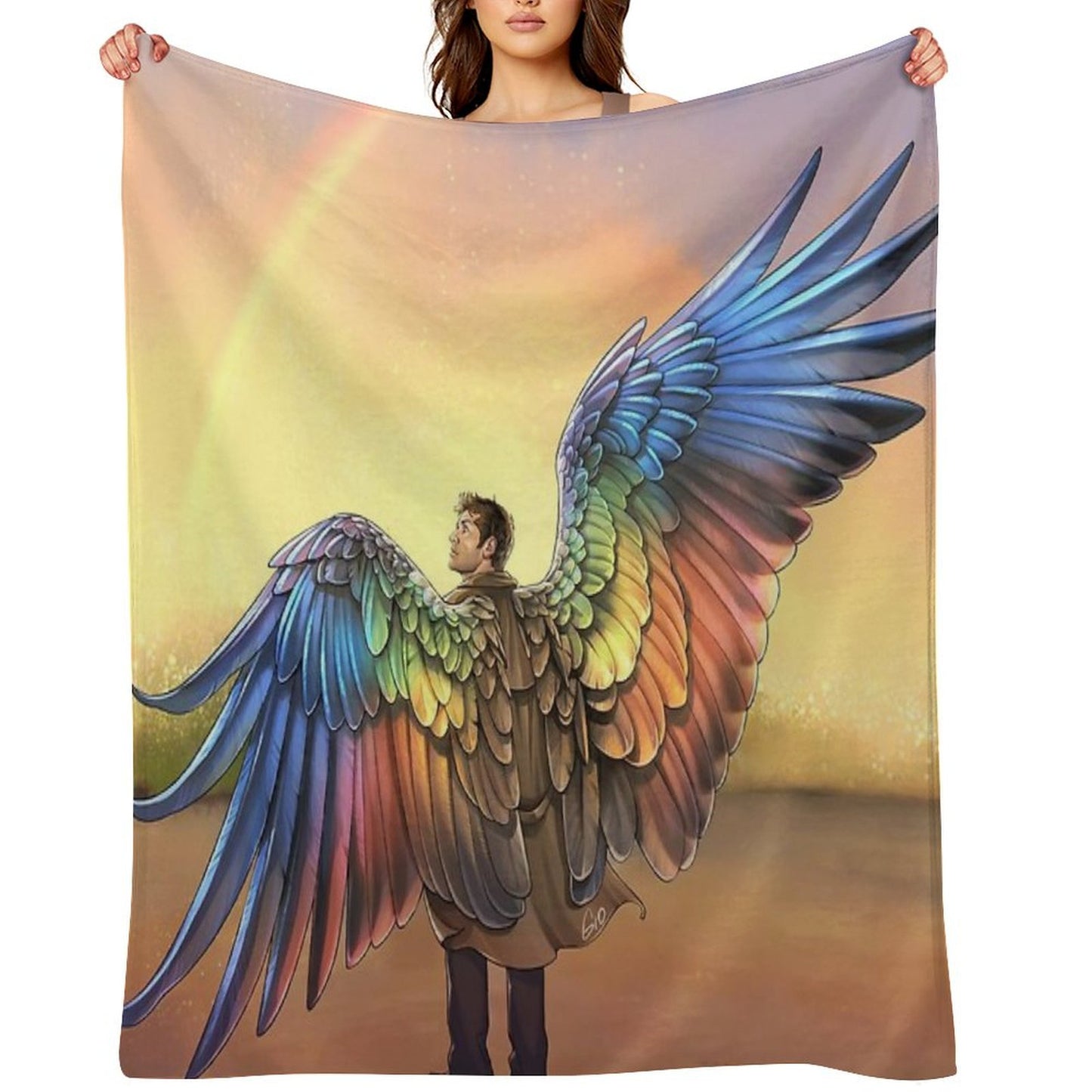 Rainbow Angel Throw Blanket