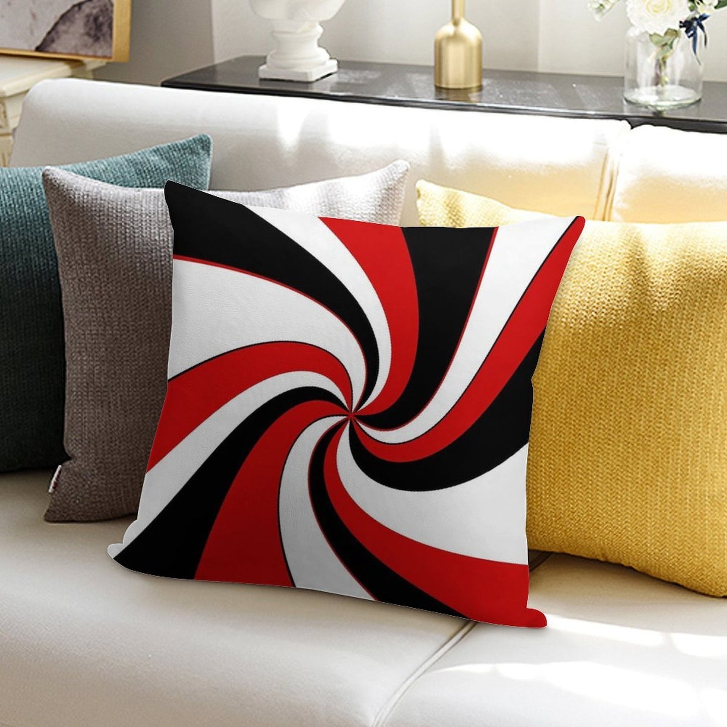 Red, Black And White Twist Design Soft Multiple Sizes Throw Pillow