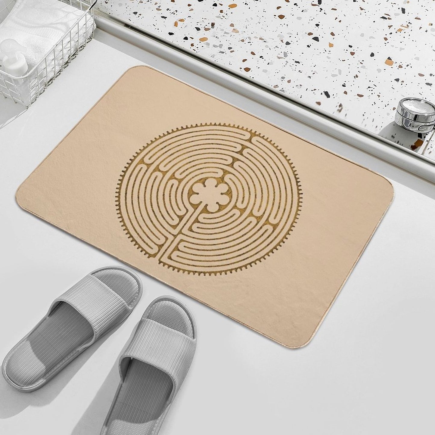 Symbol Chartres Labyrinth Metal Gold Antique Style Bath Mat